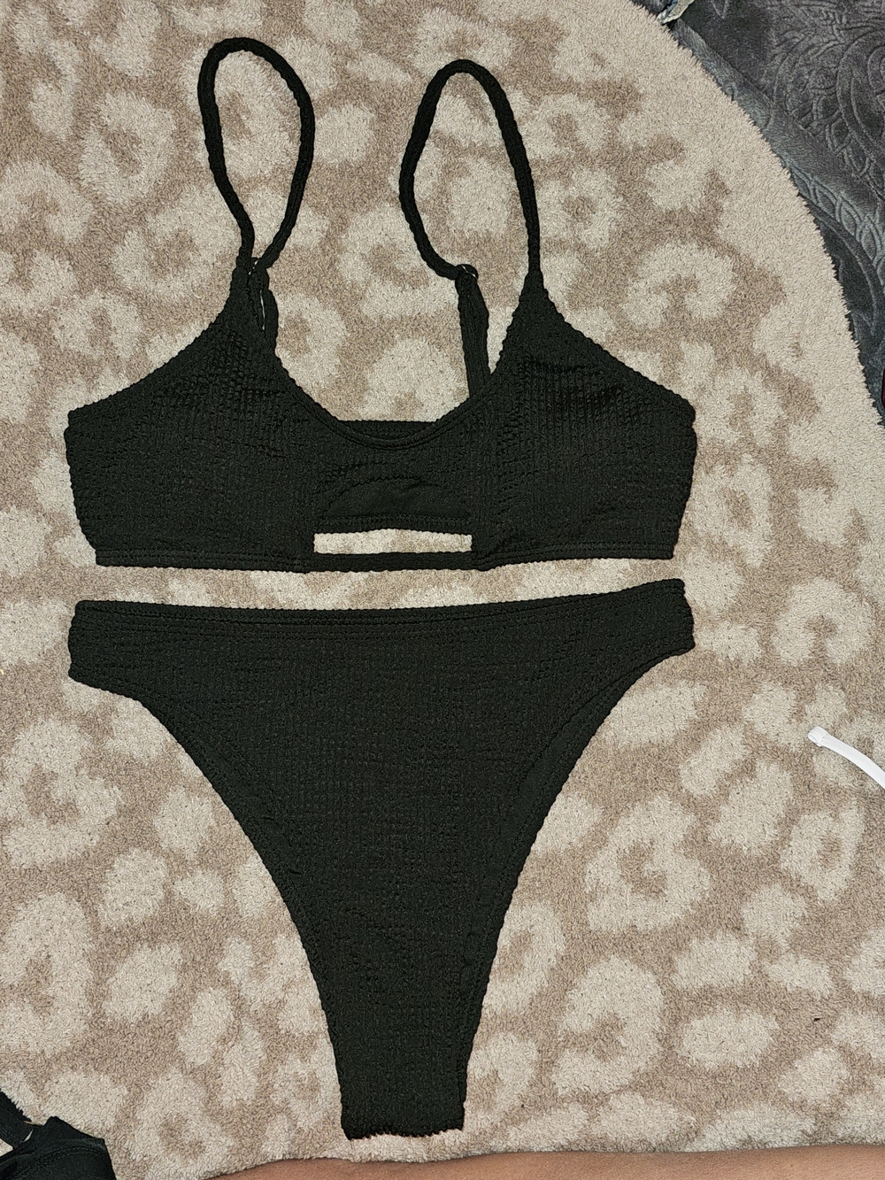 Black Textured Cutout Bikini Set - Women Swim